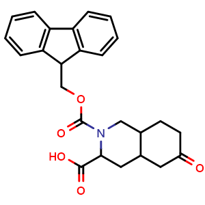 Chemical structure of 2-[(9H-Fluoren-9-ylmethoxy)carbonyl]-6-oxo-decahydroisoquinoline-3-carboxylic acid , CAS 1403766-52-8, AChemBlock L13471