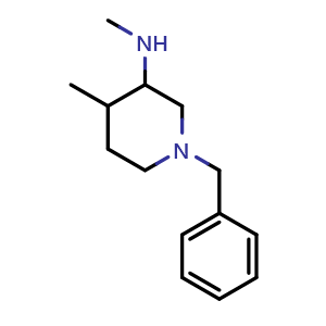 Chemical structure of 1-Benzyl-N,4-dimethylpiperidin-3-amine , CAS 384338-23-2, AChemBlock L13503