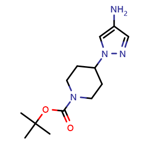 Chemical structure of tert-Butyl 4-(4-amino-1H-pyrazol-1-yl)piperidine-1-carboxylate , CAS 1029413-55-5, AChemBlock L13512