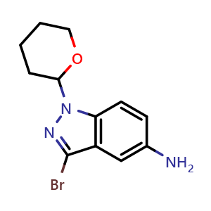 Chemical structure of 3-Bromo-1-(oxan-2-yl)-1H-indazol-5-amine , CAS 1788054-90-9, AChemBlock L13521
