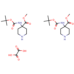 Chemical structure of Oxalic acid bis(methyl 4-{[(tert-butoxy)carbonyl]amino}piperidine-4-carboxylate) , CAS 1788043-91-3, AChemBlock L13545