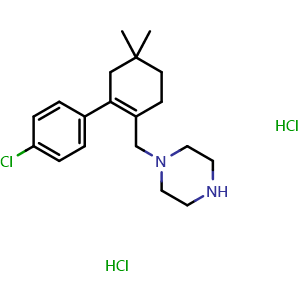 Chemical structure of 1-{[2-(4-Chlorophenyl)-4,4-dimethylcyclohex-1-en-1-yl]methyl}piperazine dihydrochloride salt , CAS 1228780-72-0, AChemBlock L13574