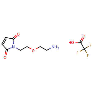 Chemical structure of 1-(2-(2-aminoethoxy)ethyl)-1H-pyrrole-2,5-dione 2,2,2-trifluoroacetate , CAS 131274-17-4, AChemBlock L13578