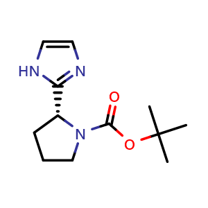 Chemical structure of tert-Butyl (2R)-2-(1H-imidazol-2-yl)pyrrolidine-1-carboxylate , CAS 1332326-40-5, AChemBlock L13579