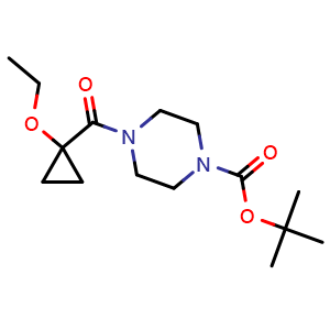 Chemical structure of tert-Butyl 4-(1-ethoxycyclopropanecarbonyl)piperazine-1-carboxylate , CAS 1788041-42-8, AChemBlock L13621