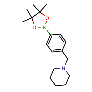 Chemical structure of 1-{[4-(Tetramethyl-1,3,2-dioxaborolan-2-yl)phenyl]methyl}piperidine , CAS 859833-22-0, AChemBlock L13626