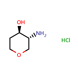 Chemical structure of Trans-3-amino-4-hydroxy-tetrahydropyran hydrochloride , CAS 1630906-89-6, AChemBlock L13647