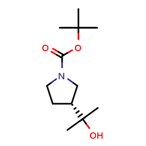Chemical structure of tert-Butyl (3r)-3-(2-hydroxypropan-2-yl)pyrrolidine-1-carboxylate , CAS 1788044-09-6, AChemBlock L13654