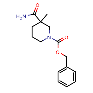 Chemical structure of benzyl 3-carbamoyl-3-methylpiperidine-1-carboxylate , CAS 174543-79-4, AChemBlock L13668