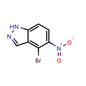 Chemical structure of 4-Bromo-5-nitro-1H-indazole , CAS 1190315-72-0, AChemBlock L13682