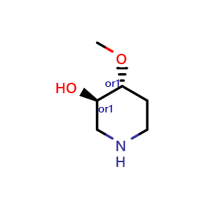 Chemical structure of Trans-4-methoxypiperidin-3-ol , CAS 1612172-92-5, AChemBlock L13699