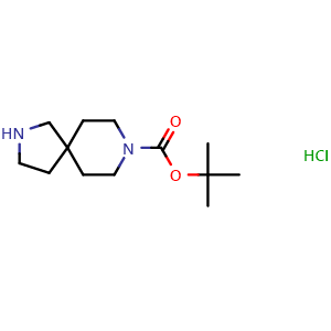 Chemical structure of tert-Butyl 2,8-diazaspiro[4.5]decane-8-carboxylate hydrochloride , CAS 851325-42-3, AChemBlock L13729