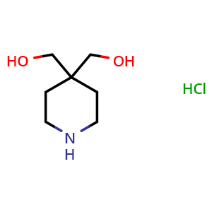 Chemical structure of [4-(Hydroxymethyl)piperidin-4-yl]methanol hydrochloride , CAS 884535-05-1, AChemBlock L13732