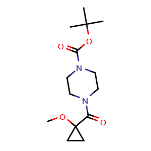 Chemical structure of tert-Butyl 4-(1-methoxycyclopropanecarbonyl)piperazine-1-carboxylate , CAS 1788041-47-3, AChemBlock L13736