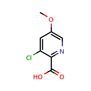 Chemical structure of 3-Chloro-5-methoxypyridine-2-carboxylic acid , CAS 128073-09-6, AChemBlock L13826