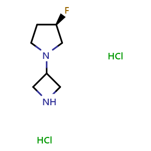 Chemical structure of (3R)-1-(Azetidin-3-yl)-3-fluoropyrrolidine dihydrochloride , CAS 1403763-26-7, AChemBlock L13846