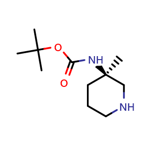 Chemical structure of Tert-butyl N-[(3R)-3-methylpiperidin-3-yl]carbamate , CAS 1169762-18-8, AChemBlock L13884