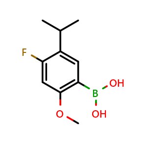 Chemical structure of [4-Fluoro-2-methoxy-5-(propan-2-yl)phenyl]boronic acid , CAS 875446-29-0, AChemBlock L13993