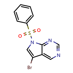 Chemical structure of 7-(Benzenesulfonyl)-5-bromo-7H-pyrrolo[2,3-d]pyrimidine , CAS 1289190-97-1, AChemBlock L13997