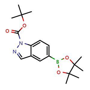 Chemical structure of Tert-butyl 5-(tetramethyl-1,3,2-dioxaborolan-2-yl)-1H-indazole-1-carboxylate , CAS 864771-44-8, AChemBlock L14071
