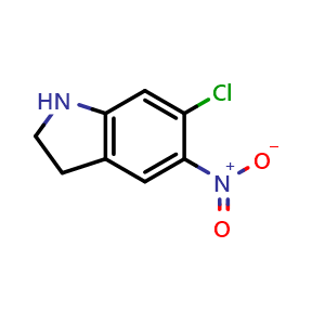Chemical structure of 6-Chloro-5-nitro-2,3-dihydro-1H-indole , CAS 172078-32-9, AChemBlock L14123