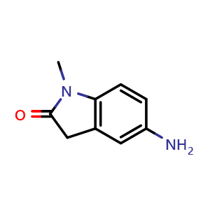 Chemical structure of 5-Amino-1-methyl-2,3-dihydro-1H-indol-2-one , CAS 20870-91-1, AChemBlock L14153