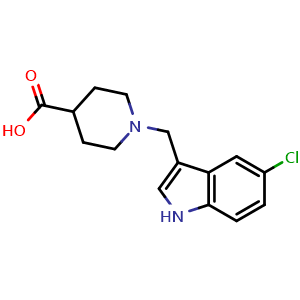 Chemical structure of 1-[(5-Chloro-1H-indol-3-yl)methyl]piperidine-4-carboxylic acid , CAS 1170595-16-0, AChemBlock L14161