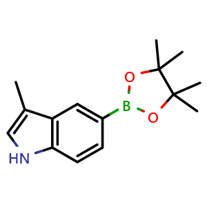Chemical structure of 3-Methyl-5-(tetramethyl-1,3,2-dioxaborolan-2-yl)-1H-indole , CAS 851524-90-8, AChemBlock L14181