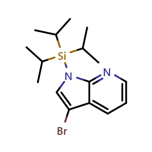 Chemical structure of 3-Bromo-1-[tris(propan-2-yl)silyl]-1H-pyrrolo[2,3-b]pyridine , CAS 918525-02-7, AChemBlock L14183