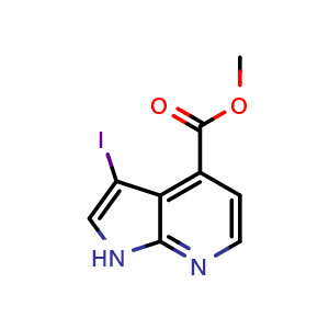 Chemical structure of Methyl 3-iodo-1H-pyrrolo[2,3-b]pyridine-4-carboxylate , CAS 1190313-88-2, AChemBlock L14200