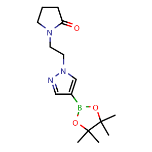 Chemical structure of 1-{2-[4-(Tetramethyl-1,3,2-dioxaborolan-2-yl)-1H-pyrazol-1-yl]ethyl}pyrrolidin-2-one , CAS 1342834-87-0, AChemBlock L14206