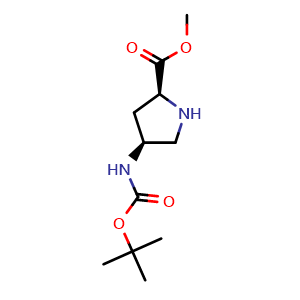 Chemical structure of methyl (2S,4S)-4-((tert-butoxycarbonyl)amino)pyrrolidine-2-carboxylate , CAS 168263-82-9, AChemBlock L14211
