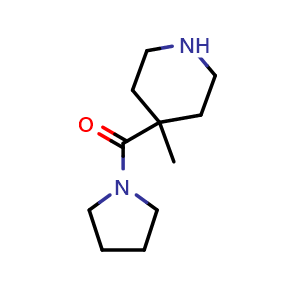 Chemical structure of 4-Methyl-4-(pyrrolidine-1-carbonyl)piperidine , CAS 885523-47-7, AChemBlock L14223