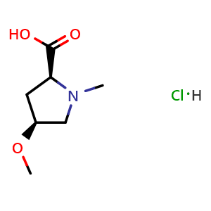 Chemical structure of (2S,4S)-4-methoxy-1-methylpyrrolidine-2-carboxylic acid hydrochloride , CAS 1860012-47-0, AChemBlock L14228