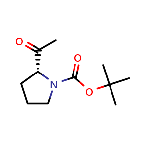 Chemical structure of tert-Butyl (2R)-2-acetylpyrrolidine-1-carboxylate , CAS 675185-27-0, AChemBlock L14240