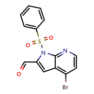 Chemical structure of 1-(Benzenesulfonyl)-4-bromo-1H-pyrrolo[2,3-b]pyridine-2-carbaldehyde , CAS 942920-59-4, AChemBlock L14253