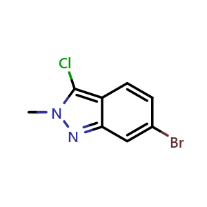 Chemical structure of 6-Bromo-3-chloro-2-methyl-2H-indazole , CAS 1243419-67-1, AChemBlock L14269