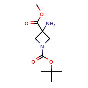 Chemical structure of 1-(tert-butyl) 3-methyl 3-aminoazetidine-1,3-dicarboxylate , CAS 1782647-31-7, AChemBlock L14281