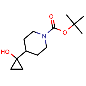 Chemical structure of tert-butyl 4-(1-hydroxycyclopropyl)piperidine-1-carboxylate , CAS 1785348-09-5, AChemBlock L14282