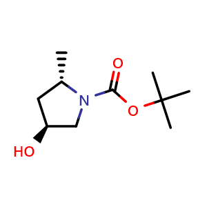 Chemical structure of tert-butyl (2S,4S)-4-hydroxy-2-methylpyrrolidine-1-carboxylate , CAS 477293-60-0, AChemBlock L14288