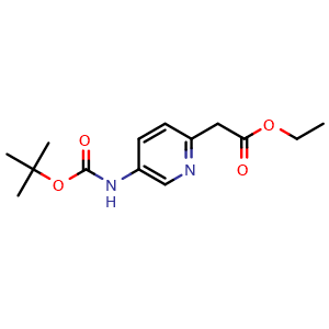 Chemical structure of Ethyl 2-(5-{[(tert-butoxy)carbonyl]amino}pyridin-2-yl)acetate , CAS 921940-82-1, AChemBlock L14300