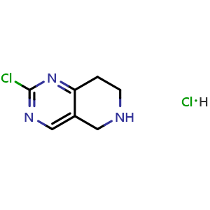 Chemical structure of 2-Chloro-5H,6H,7H,8H-pyrido[4,3-d]pyrimidine hydrochloride , CAS 1314723-39-1, AChemBlock L14320