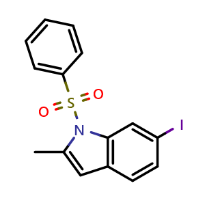Chemical structure of 1-(Benzenesulfonyl)-6-iodo-2-methyl-1H-indole , CAS 1818847-55-0, AChemBlock L14339