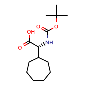 Chemical structure of (2R)-2-{[(Tert-butoxy)carbonyl]amino}-2-cycloheptylacetic acid , CAS 1860033-48-2, AChemBlock L14341