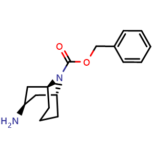 Chemical structure of Exo-3-Amino-9-aza-bicyclo[3.3.1]nonane-9-carboxylic acid benzyl ester , CAS 1949805-90-6, AChemBlock L14343