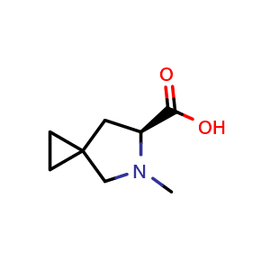 Chemical structure of (S)-5-Methyl-5-azaspiro[2.4]heptane-6-carboxylic acid , CAS 1860033-47-1, AChemBlock L14344
