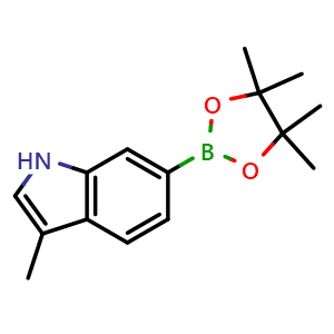 Chemical structure of 3-Methyl-6-(tetramethyl-1,3,2-dioxaborolan-2-yl)-1H-indole , CAS 1300582-52-8, AChemBlock L14354