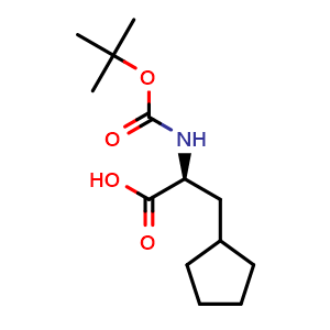 Chemical structure of (2S)-2-{[(Tert-butoxy)carbonyl]amino}-3-cyclopentylpropanoic acid , CAS 143415-31-0, AChemBlock L14380