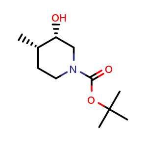 Chemical structure of tert-Butyl (3S,4S)-rel-3-hydroxy-4-methylpiperidine-1-carboxylate , CAS 955028-75-8, AChemBlock L14390