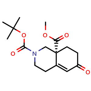 Chemical structure of 2-tert-Butyl 8a-methyl (8aR)-6-oxo-1,2,3,4,6,7,8,8a-octahydroisoquinoline-2,8a-dicarboxylate , CAS 445312-74-3, AChemBlock L14402